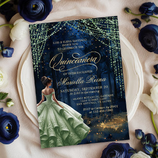 Betoverd bos Sage Green Quinceañera Kaart