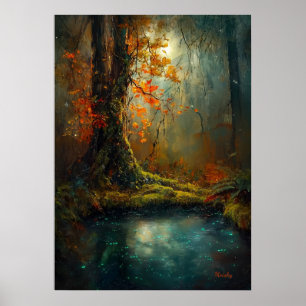 Betoverd Bos Vijver - Mystieke Bosland Kunst Poster