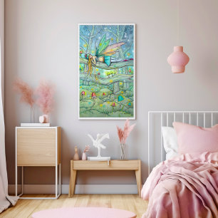 Betoverd bosfee- en paddestoelenfantasie-art poster