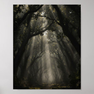 Betoverd Bospad: Eterisch Licht en Schaduwen Poster