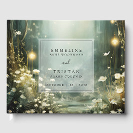 Betoverd bospad van bloemen groene bruiloft gastenboek