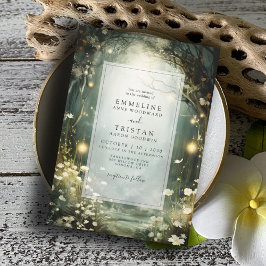 Betoverd bospad van bloemen groene bruiloft kaart