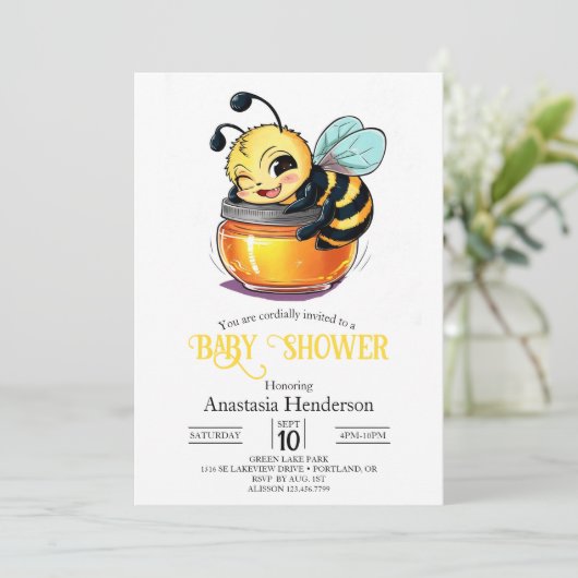 Betoverd Charming Bee Baby shower Kaart (Staand voorkant)