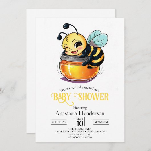 Betoverd Charming Bee Baby shower Kaart (Voorkant / Achterkant)