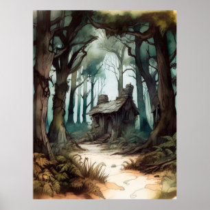 Betoverd Forest Cottage Poster