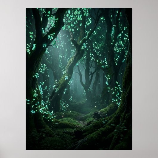 Betoverd gloeiend bos fantasie kunst poster (Voorkant)