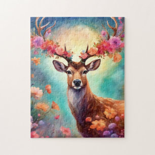 Betoverd hert met bloemen legpuzzel