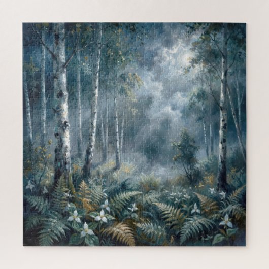 Betoverd Lenteberkenbos in het Maanlicht Legpuzzel (Verticaal)
