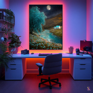Betoverd Nachtlandschap - Droomachtige Rivier Scen Poster