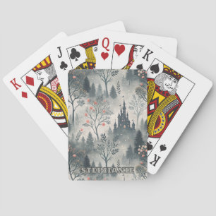 Betoverd nevelwoud met donker kasteel – etherisch pokerkaarten