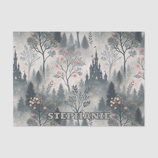 Betoverd nevelwoud met donker kasteel – etherisch tissuepapier (Voorkant)