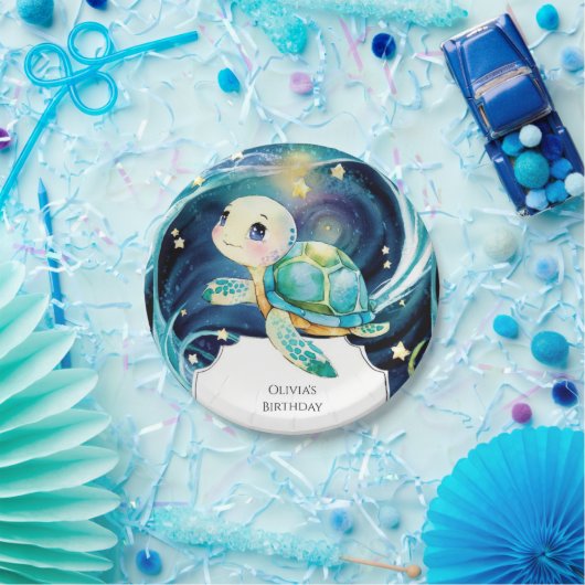 Betoverd Onder het Zee Boho Turtle Verjaardag Papieren Bordje (Feest)