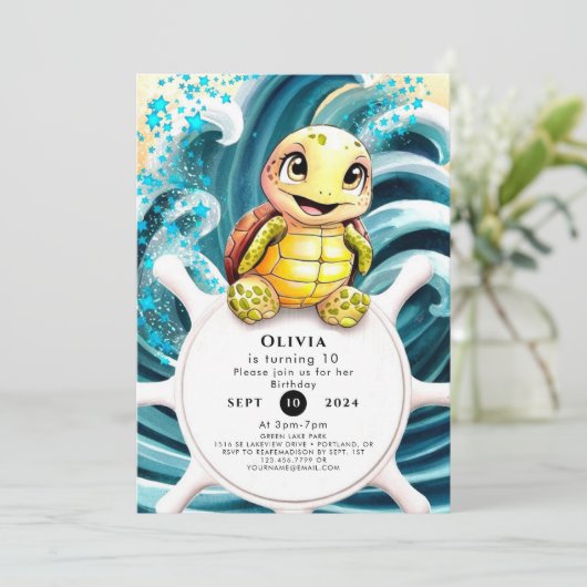 Betoverd Onder het Zee Turtle Verjaardag Kaart (Staand voorkant)