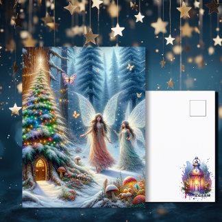 Betoverd sprookjesbos gepersonaliseerde kerst briefkaart