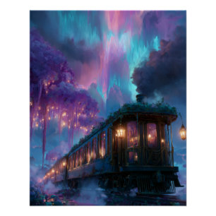 Betoverde Aurora Trein Onder de Sterrenhemel Perfect Poster