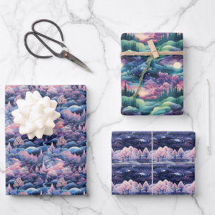 Betoverde Aurora Wonderland: Winterdesign Inpakpapier Vel