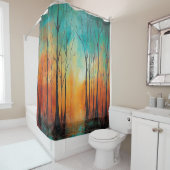 Betoverde Blauwgroen rust: Waterverf bos Show Douchegordijn (In situ)