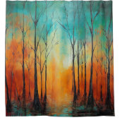 Betoverde Blauwgroen rust: Waterverf bos Show Douchegordijn (Voorkant)