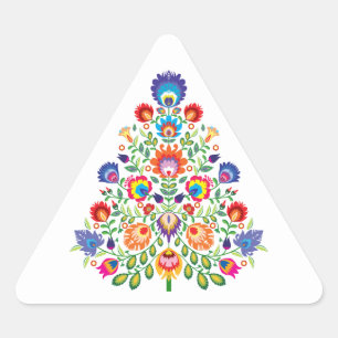 Betoverde Bloemen: Een Yuletide Tapijt van Folklor Driehoek Sticker