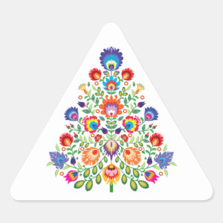 Betoverde Bloemen: Een Yuletide Tapijt van Folklor Driehoek Sticker