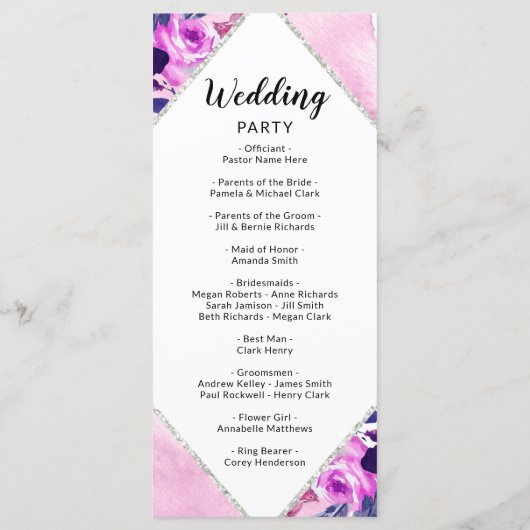 Betoverde Bloemen Paarse Diamant Trouwceremonie Programma (Achterkant)