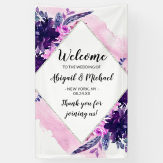 Betoverde Bloemen Paarse Trouwbord Welkom Spandoek