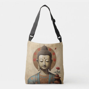 Betoverde Boeddha in meditatie met bloemen Crossbody Tas