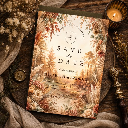 Betoverde Boho Bosbruiloft Save The Date