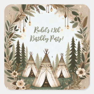 Betoverde Boho Forest Tiener Sleepover Party Vierkante Sticker