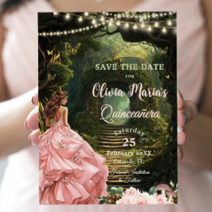 Betoverde Bos Blush Bloemen Quinceañera Sweet 16 Save The Date