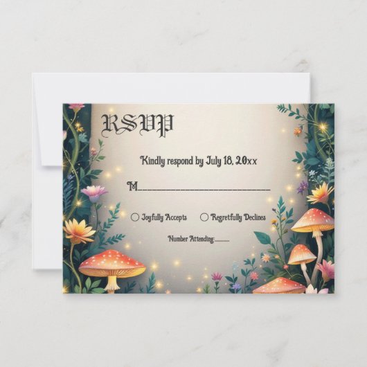 Betoverde bos bos bos bloemen sprookje bruiloft RSVP kaartje (Voorkant)