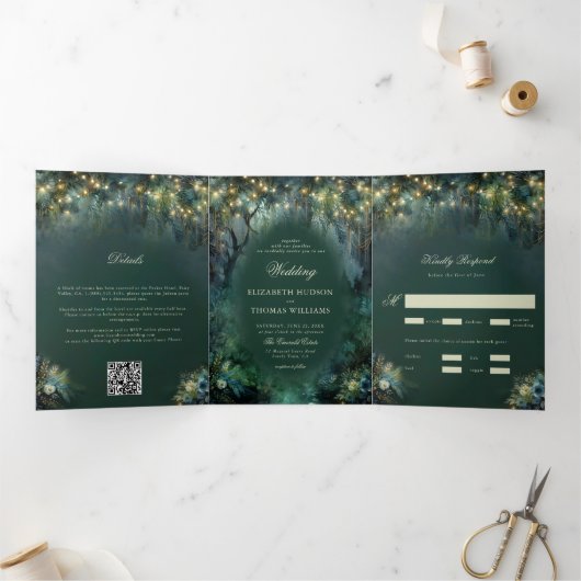 Betoverde bos bos bos sprookje bruiloft drieluik uitnodiging (Binnen)