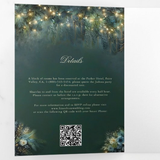 Betoverde bos bos bos sprookje bruiloft drieluik uitnodiging (Binnenzijde eerst)