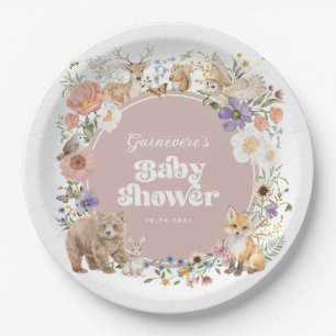 Betoverde bos bosdieren Stof roze baby Papieren Bordje