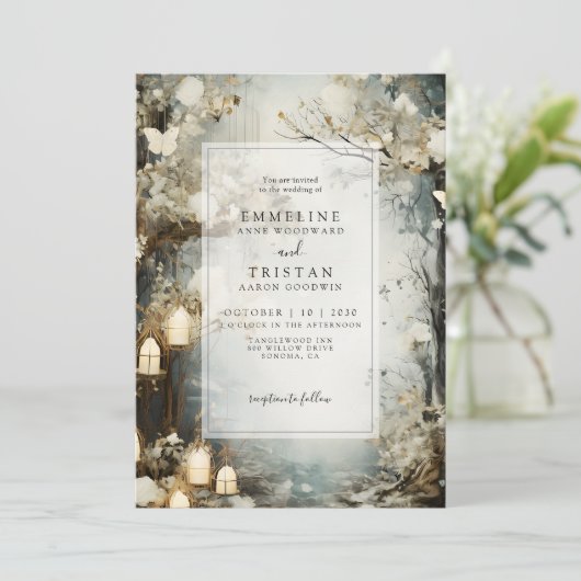 Betoverde Bos Candlelight bruiloft uitnodiging (Staand voorkant)