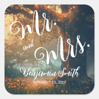 Betoverde Bos Eiken Boom Fairy Lights Bruiloft Vierkante Sticker