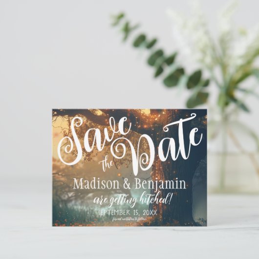 Betoverde Bos Eiken Boom Fairy Lights Opslaan Datu Briefkaart (Staand voorkant)