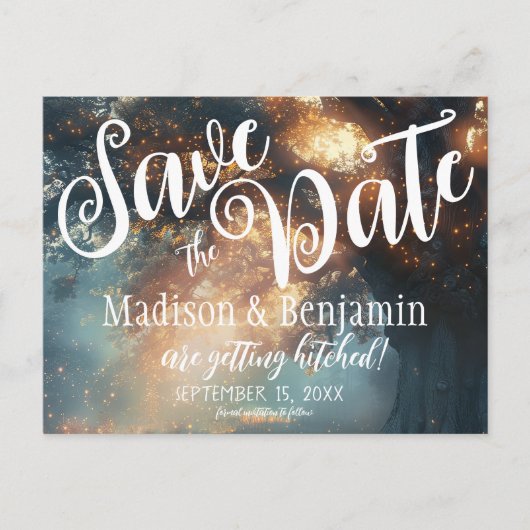 Betoverde Bos Eiken Boom Fairy Lights Opslaan Datu Briefkaart (Voorkant)