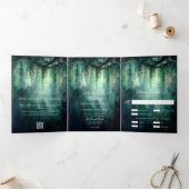 Betoverde bos groen fee alles in een bruiloft drieluik uitnodiging (Binnen)