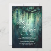 Betoverde Bos Licht Foto Bruiloft Save the Date Kaart (Voorkant)