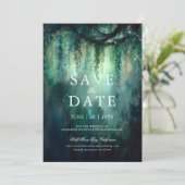 Betoverde Bos Magic Green Bruiloft Save the Date Kaart (Staand voorkant)