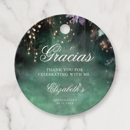 Betoverde Bos Magic Groene Lavendel Quinceanera Bedankjes Labels (Voorkant)