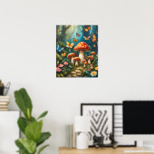 Betoverde Bos Magic Mushroom Vlinders Bloem Poster (Thuiskantoor)