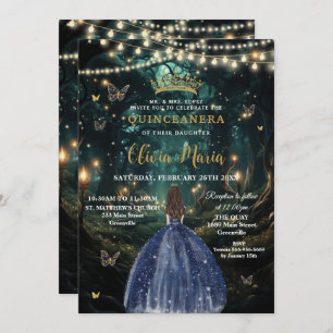 Betoverde bos marine blauwe jurk Quinceañera 16 Kaart