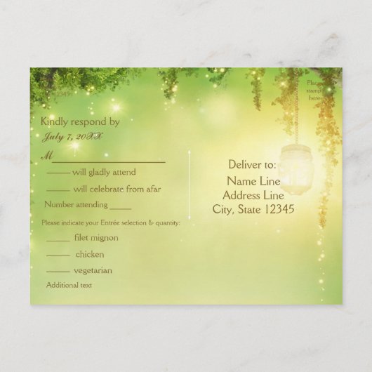 Betoverde Bos Rustieke RSVP Trouw Postkaart Uitnodiging Briefkaart (Achterkant)