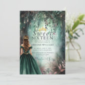 Betoverde Bos Tiara Goud Smaragd Mauve Sweet 16 Kaart (Staand voorkant)