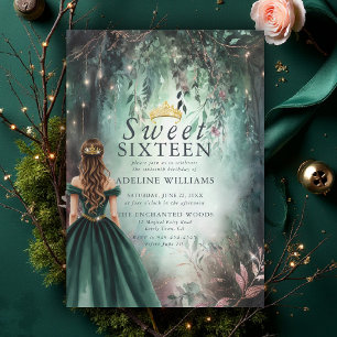 Betoverde Bos Tiara Goud Smaragd Mauve Sweet 16 Kaart