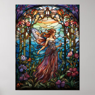 Betoverde Bosfee Glas-in-Loodraam Kunst Poster