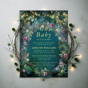 Betoverde bosrozen sprookjesbos baby shower kaart
