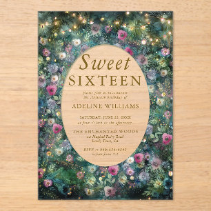 Betoverde Bosrozen Wilde Bosgrond Sweet 16 Acryl Uitnodigingen